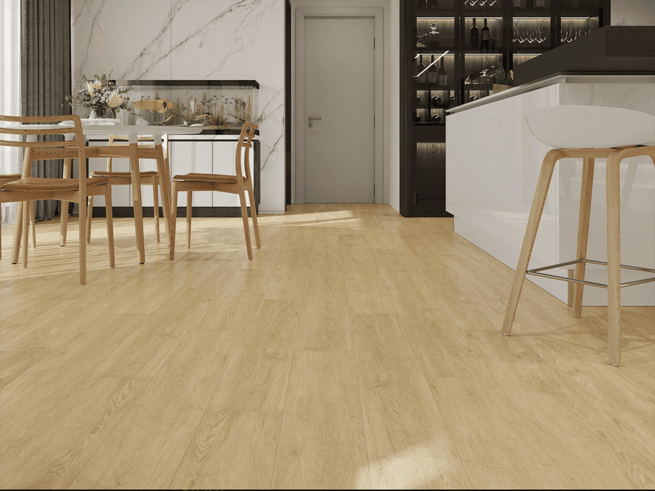 Кварцвиниловая плитка Alpine Floor клеевая Liberty Loose Lay Дуб Ваниль Селект ECO 23-2 1227×187×5 фото в интерьере